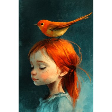 Schilderij meisje met vogeltje